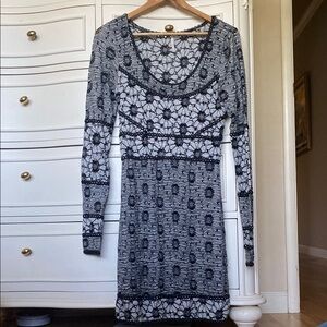 Free People Elegant Black and White Floral Knit Dress